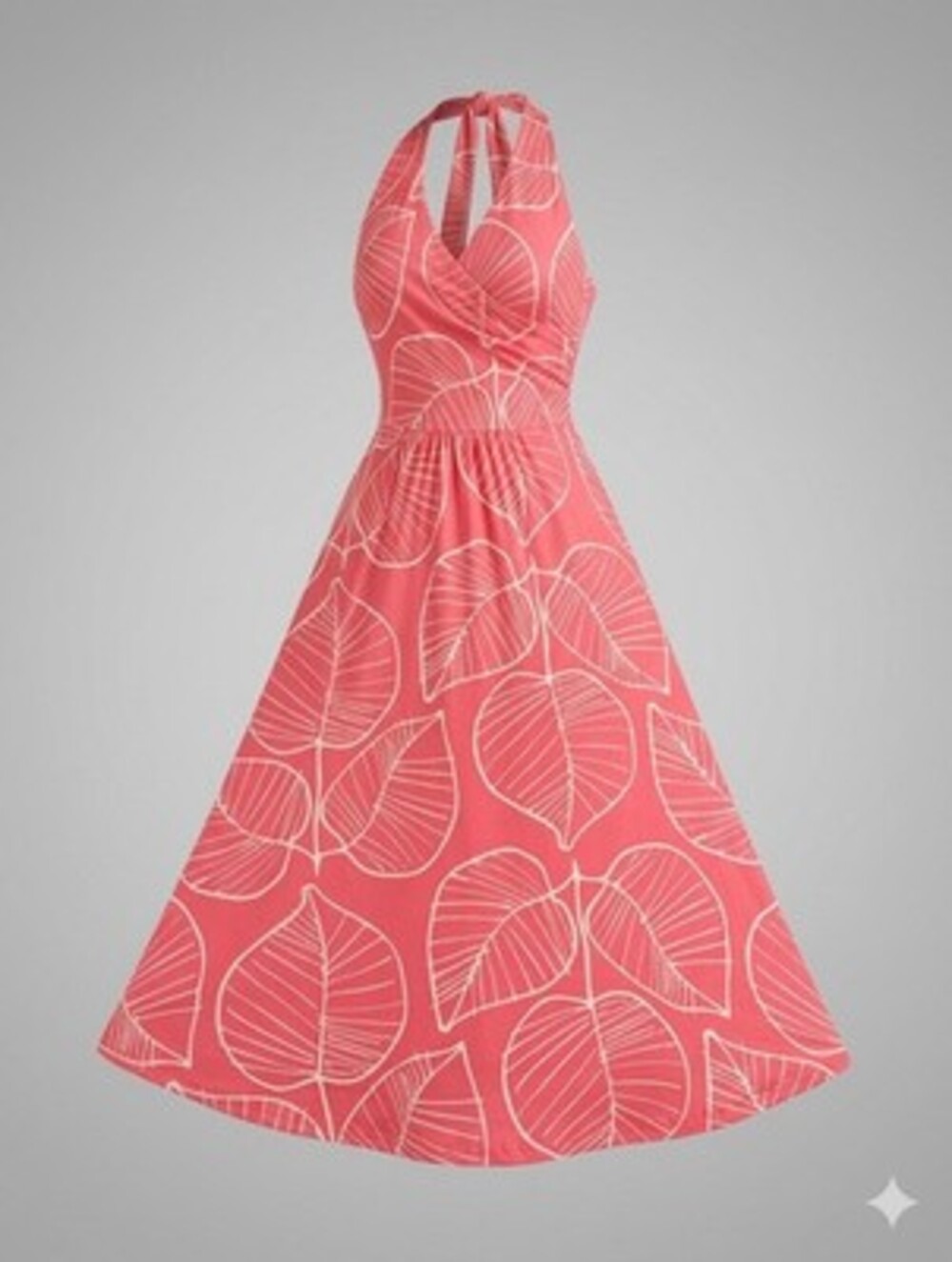 Boden Sleeveless Halter Dress Women's Size 2 Salmon Viscose Blend Leaves  VGUC